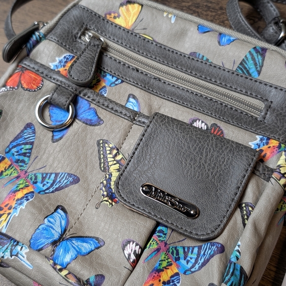 MultiSac Grey Butterfly Burst Zip Around Crossbody Bag, NWT - Picture 5 of 12